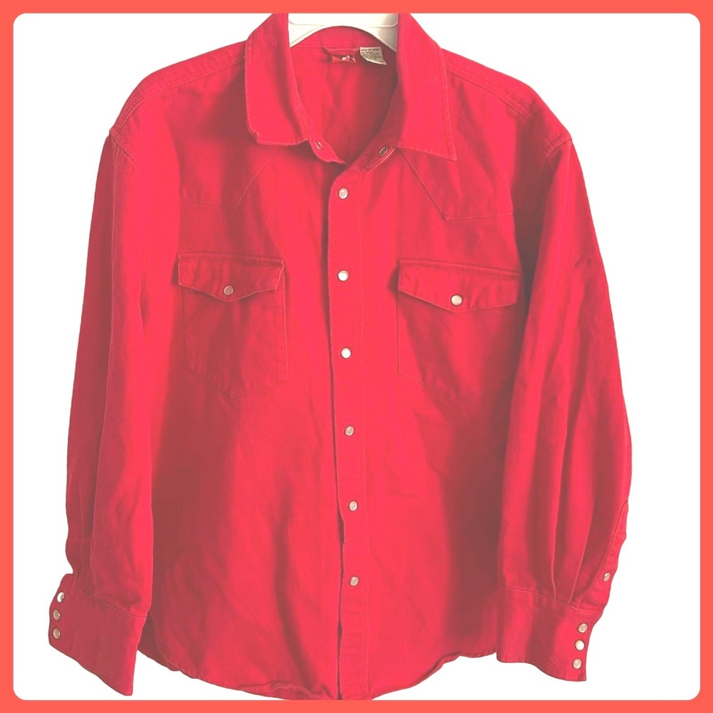 Vintage Red Star Marlboro Shirt Cotton Long Sleeve Pearl Snap Rockabilly Cowboy